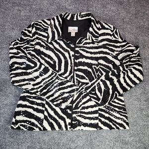 Vintage Joseph Ribkoff Zip Up Zebra Print Jacket Black White Women's 10